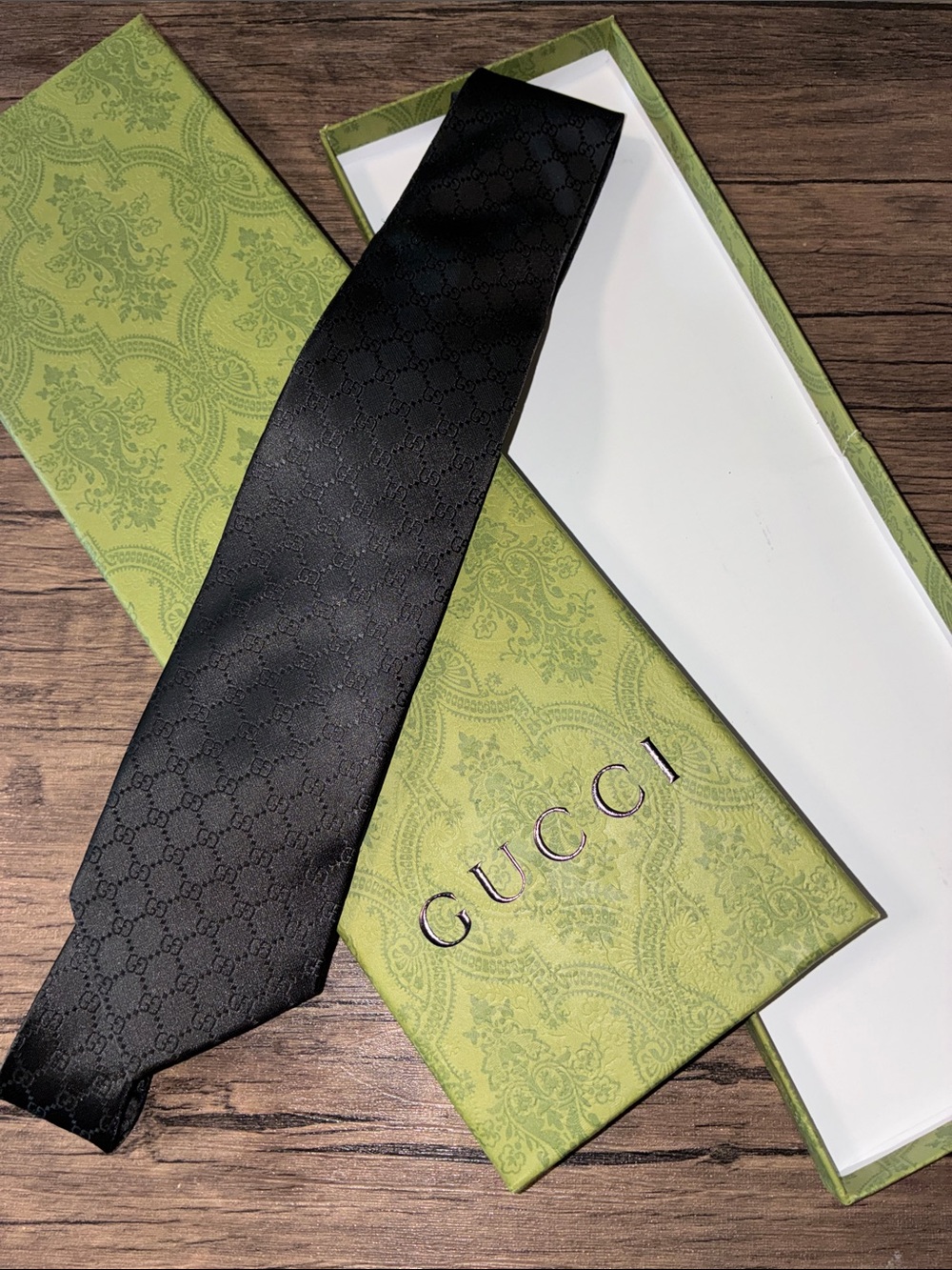 Gucci Black Silk Tie with Signature GG Jacquard